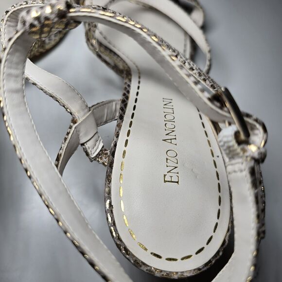 Enzo Angiolini Strappy Heeled Sandals Women’s 11 M Gold Brown Snake Embossed - Picture 7 of 16